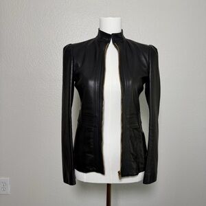 Gucci Black Glove Leather Zip Jacket Gold Hardware IT 38 (US 2)